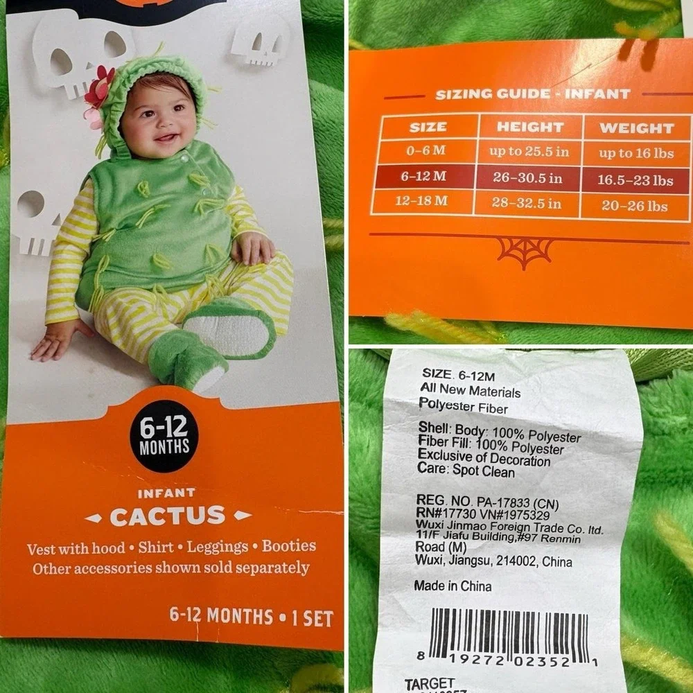 Cute Plush Cactus Baby Halloween Costume Cosplay Plant Lover 6-12M Hyde & Eek